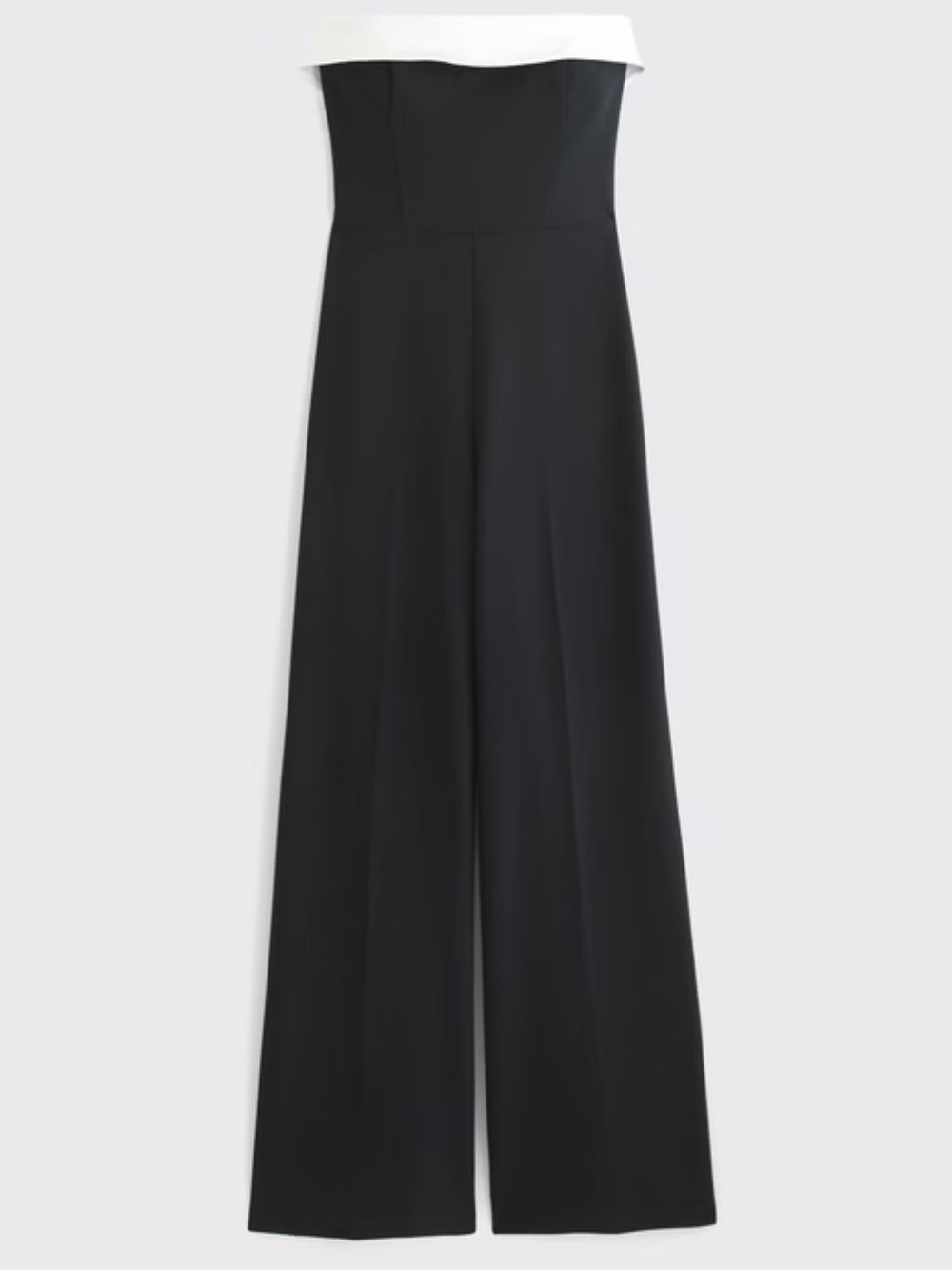 Abercrombie & Fitch Black Strapless Wide-Leg Jumpsuit with White Foldover